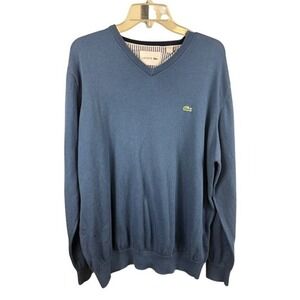 Lacoste‎ Sweater Men's Size 3XL Blue Cotton V Neck Long Sleeve